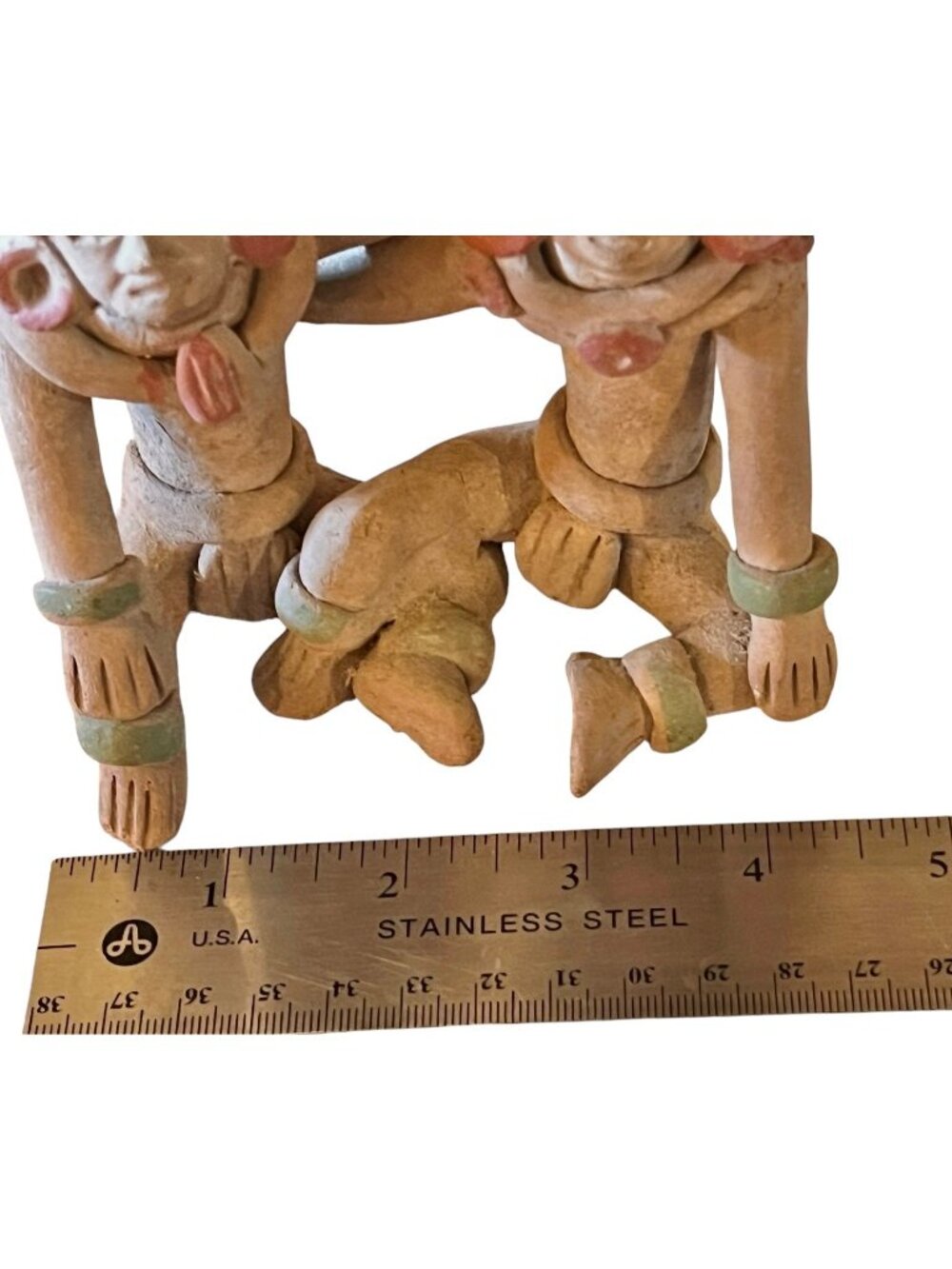 Teotihuacan Ceramic Pre-Columbian Style Figurine Pair Earth Tones & Accents 5" T - Picture 9 of 11
